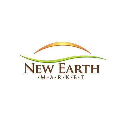 Logo of New Earth Market with a green and orange arc on a white background