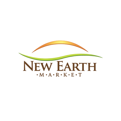 Logo of New Earth Market with a stylized design on a black background